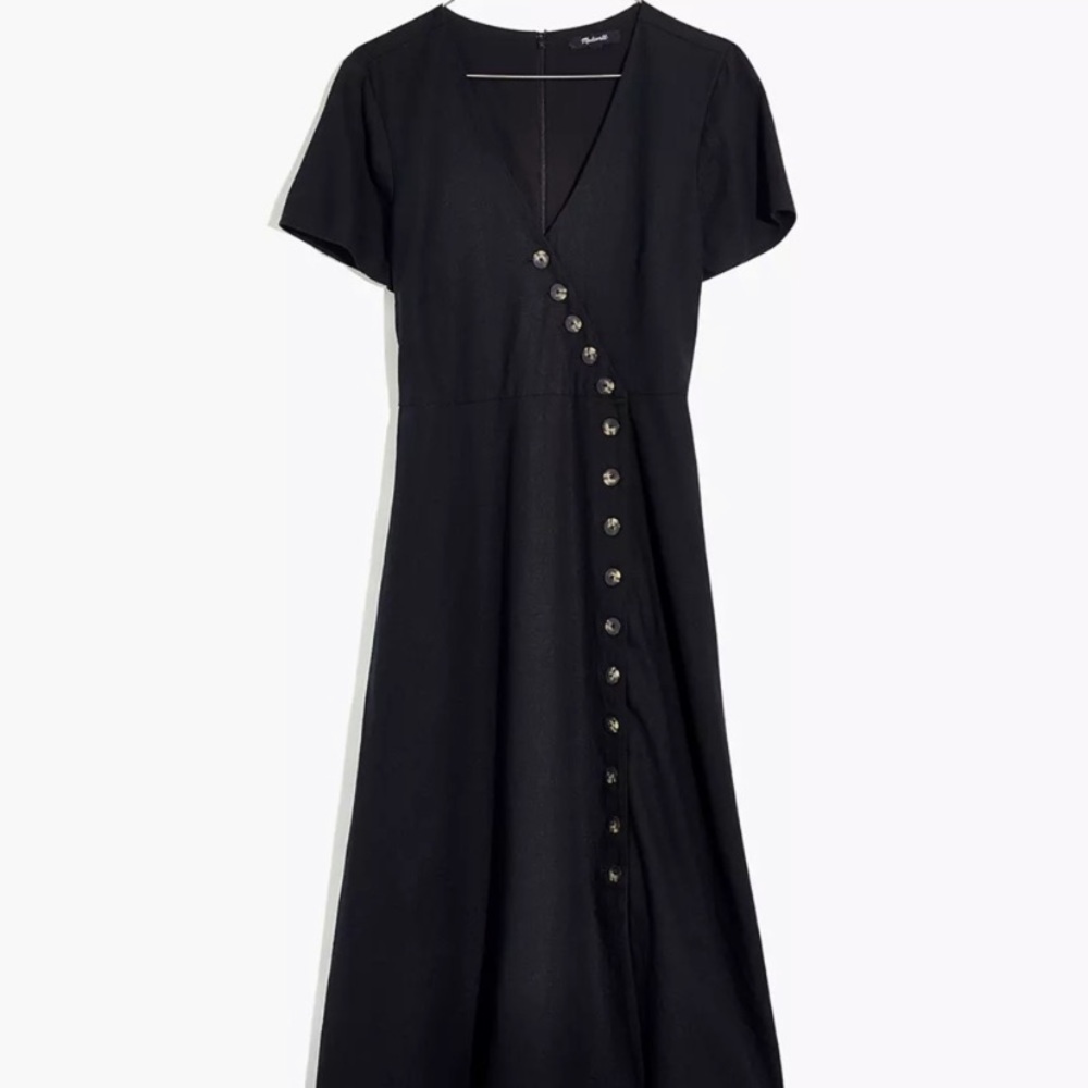 Madewell Linen-blend Button-wrap Midi Dress - Picture 3 of 7
